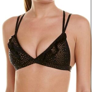 NWT PILQ Swim Women's Standard Gold Star Metallic Ruffle Tri Bikini Top SIZE S